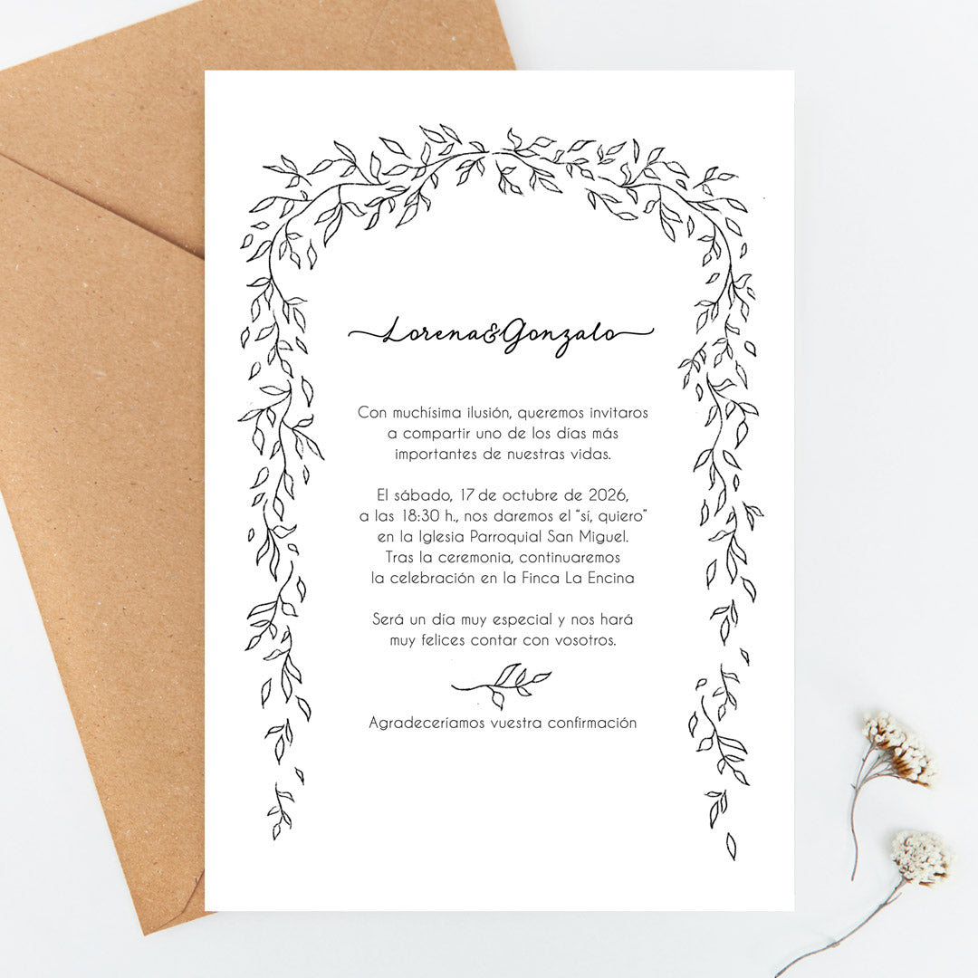 Invitación de boda colección Bosque Secreto – diseño con ramas 