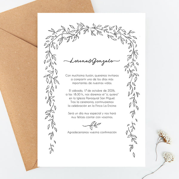 Invitación de boda colección Bosque Secreto – diseño con ramas 