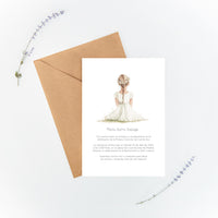 Invitación de comunión con niña rubia de la colección boho. 
