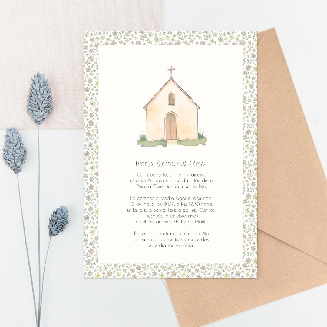 Invitación de Comunión con Sobre Kraft Personalizable