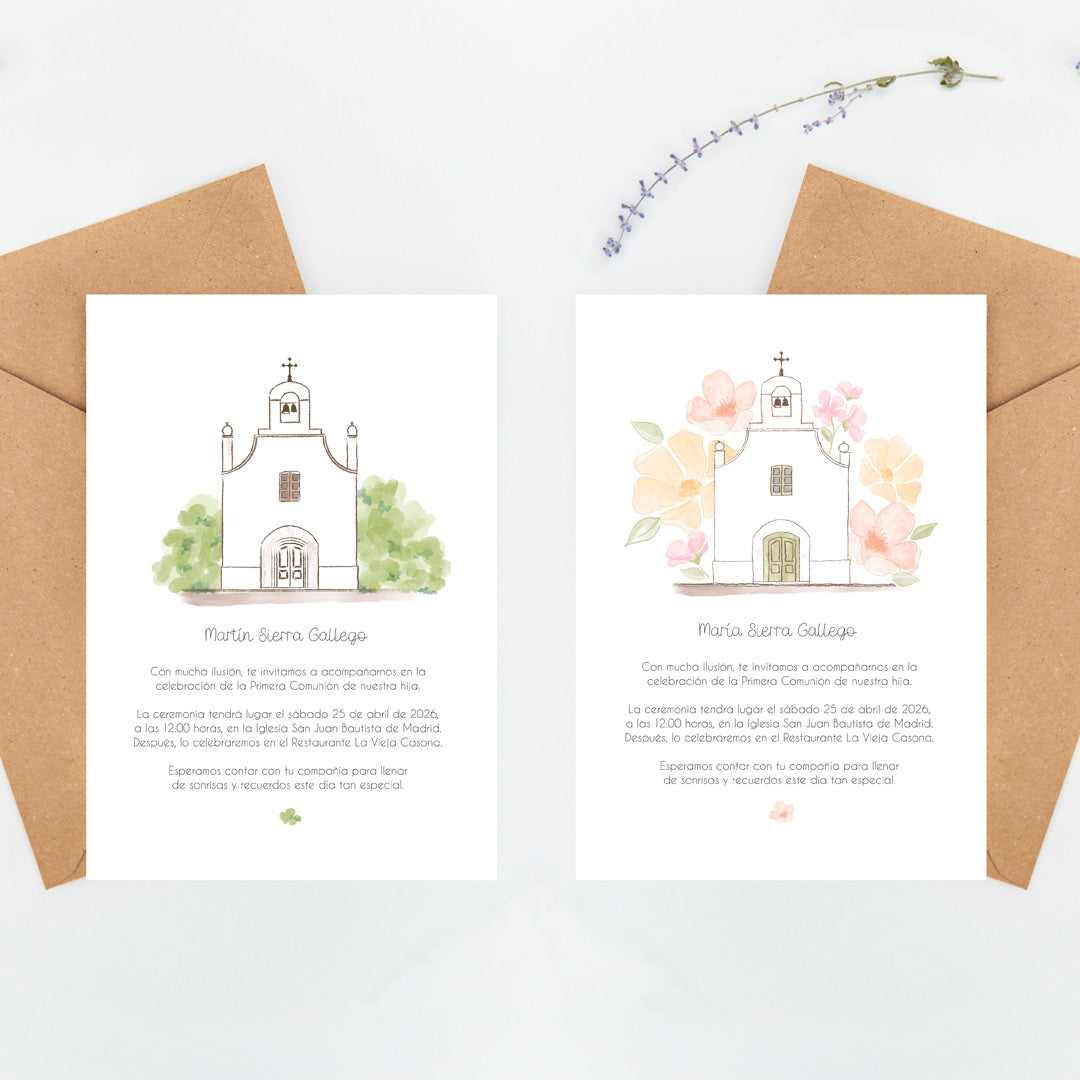 Opciones de diseño para la invitación de comunión de la colección iglesia. 