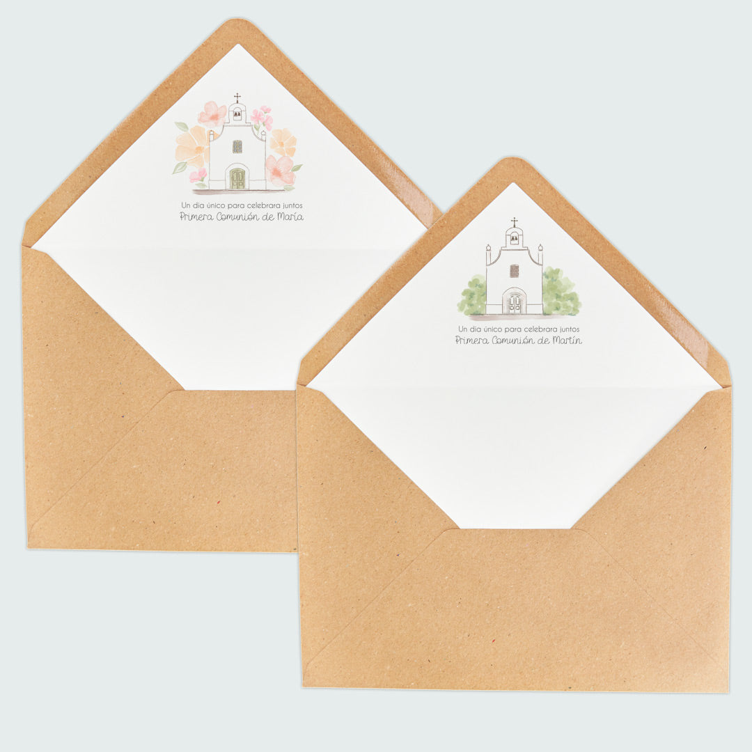 Opciones de diseño para la personalización de los sobres de la invitación de comunión colección iglesia. 