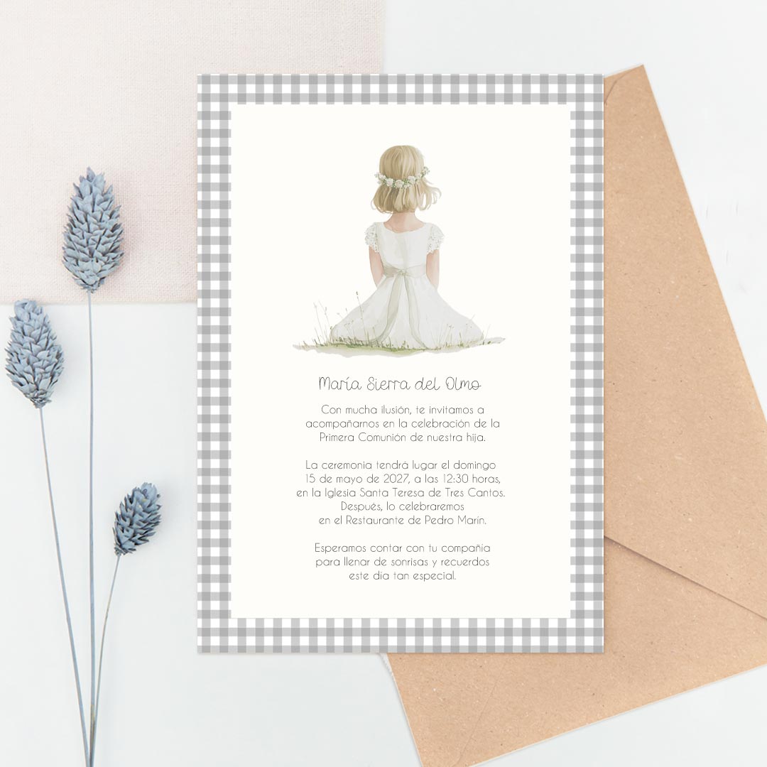 Invitación de Comunión con Sobre Kraft Personalizable