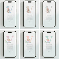 Opciones de diseño para la invitación digital de bautizo de la colección inicial. 