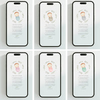 Opciones de diseño para la invitación digital de bautizo de la colección rosquito bebé. 