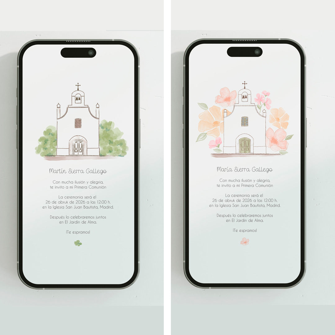 Opciones de diseño para la invitación digital de comunión de la colección iglesia. 