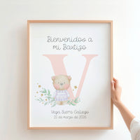 lamina de bienvenida para bautizo de la colección inicial osito.