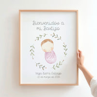 lamina de bienvenida para bautizo de la colección rosquito bebé.