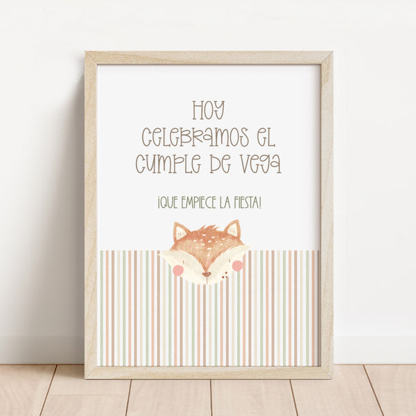Lámina de bienvenida personalizada temática bosque, 30x40 cm, papel ecológico FSC. Con o sin marco. Decora la fiesta de tu peque aventurero.
