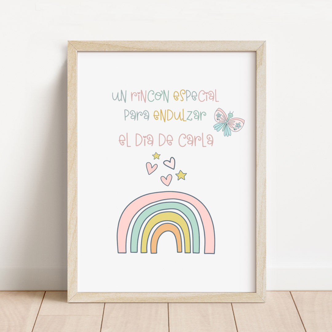 Lámina para mesa dulce personalizada temática unicornio de 30x40 cm en tonos pastel para cumpleaños infantil