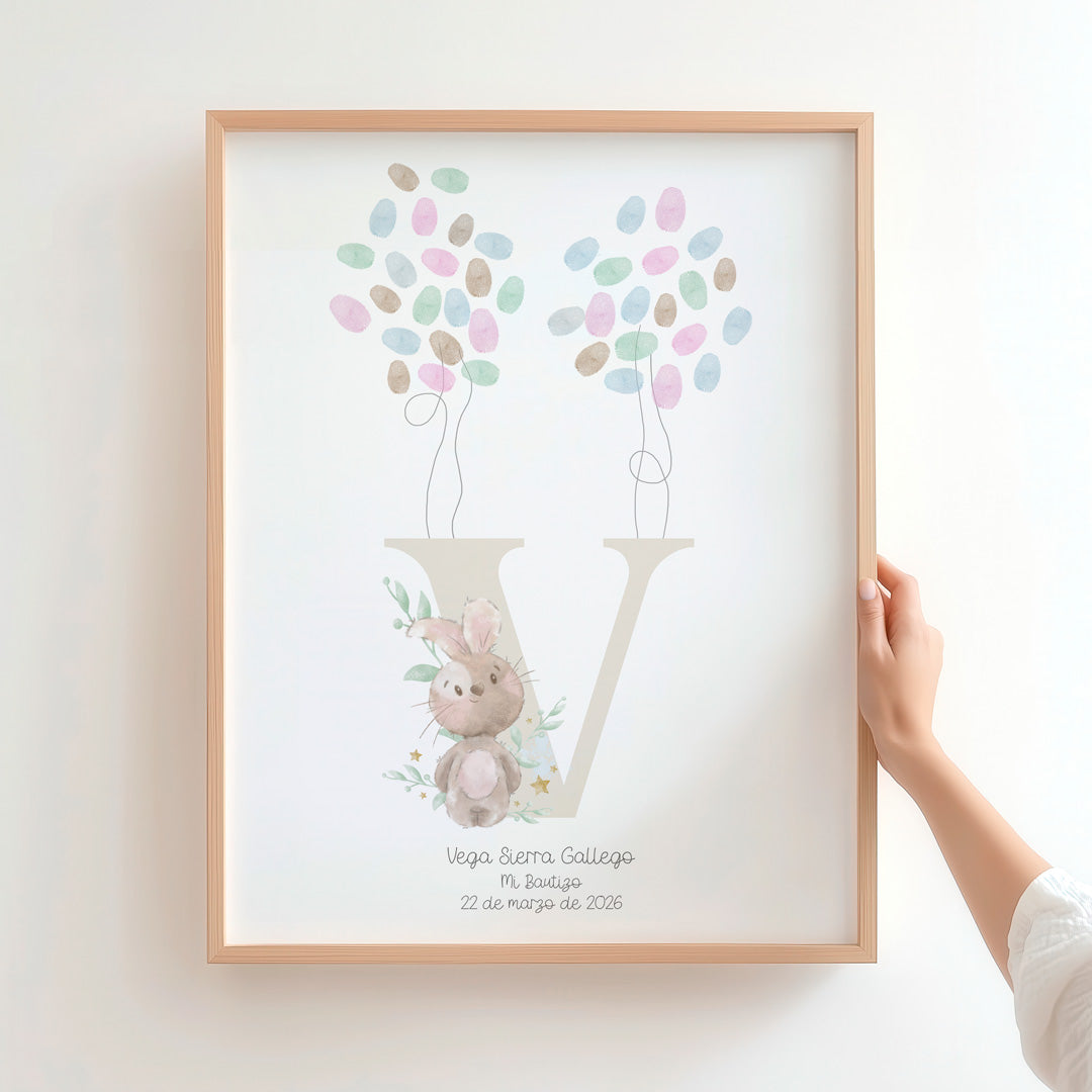 lamina de huellas para bautizo de la colección inicial conejito. 