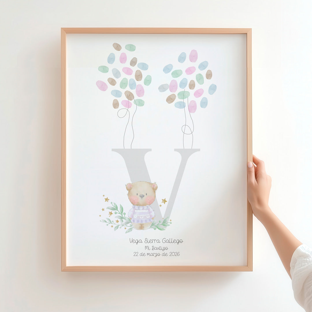 lamina de huellas para bautizo de la colección inicial osito. 