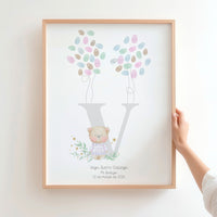 lamina de huellas para bautizo de la colección inicial osito. 