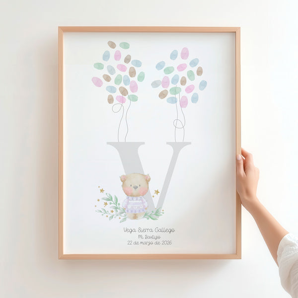 lamina de huellas para bautizo de la colección inicial osito. 