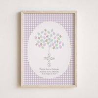 Lámina de huellas para Primera Comunión. Diseño Cuadros Vichy con Cruz de Flores. 