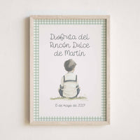 Lámina para Mesa Dulce de Primera Comunión. Diseño Cuadros Vichy con ilustración de Niño Marinero. 