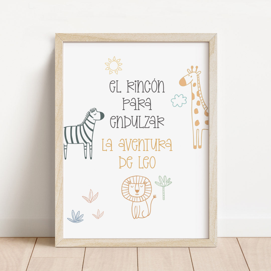 Lámina para mesa dulce personalizada temática safari de 30x40 cm con animales de la jungla para cumpleaños infantil