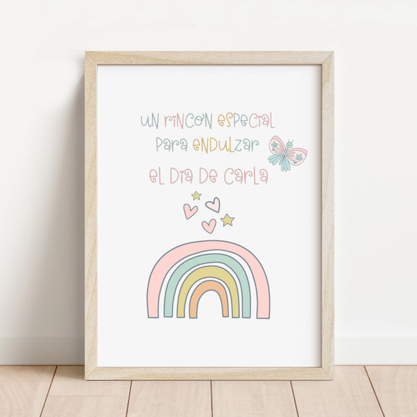Lámina para mesa dulce personalizada temática unicornio de 30x40 cm en tonos pastel para cumpleaños infantil
