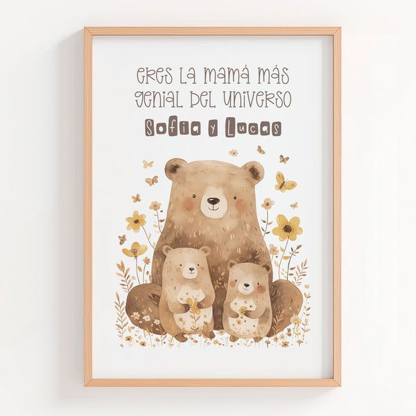 Lamina personalizada de Mamá con sus dos hijos. 