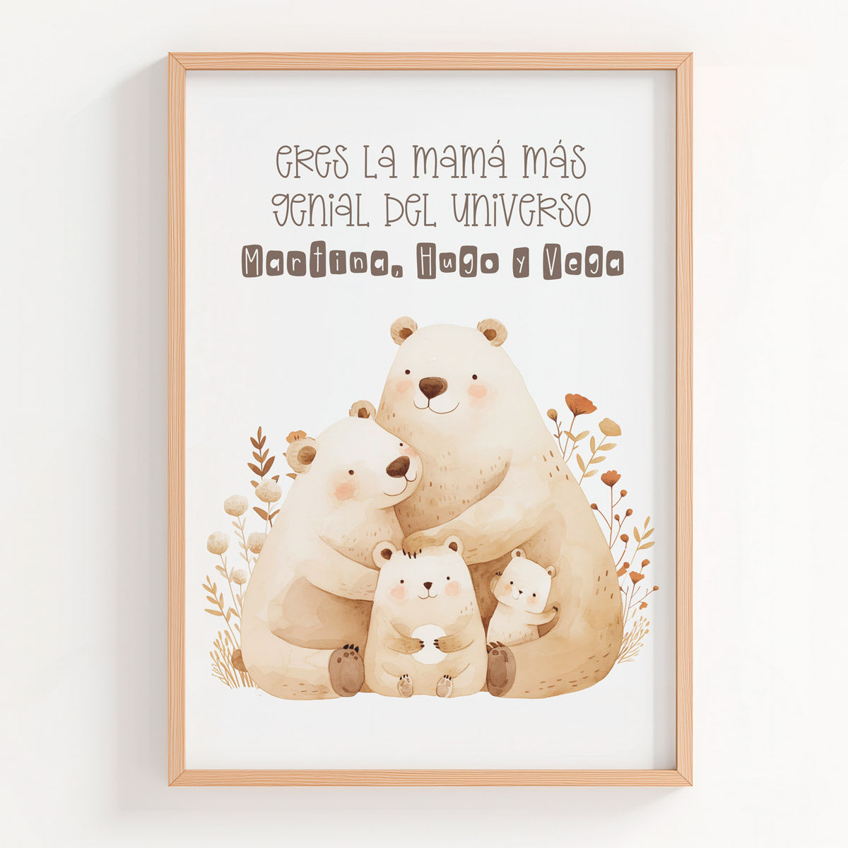 Lamina personalizada de Mamá con sus tres hijos. 