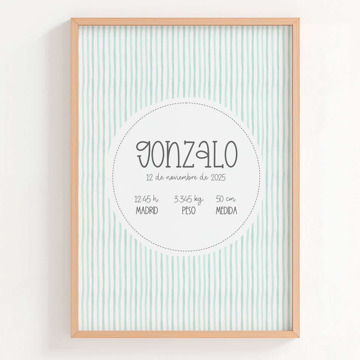 Lámina natalicio MiEsencia en azul pastel con círculo blanco para datos