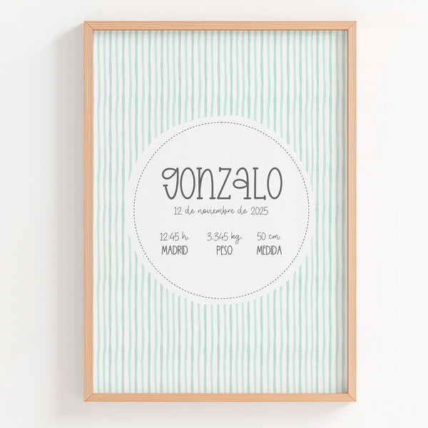 Lámina natalicio MiEsencia en azul pastel con círculo blanco para datos