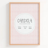 Lámina natalicio personalizada MiEsencia con fondo de rayas acuarela rosa