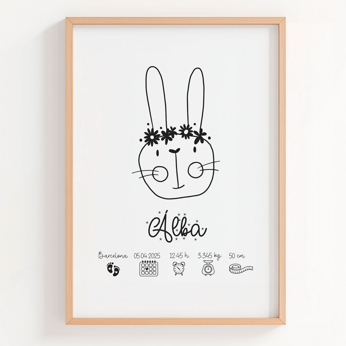 Lámina Natalicio Personalizada "Mi Tribu" | Conejito en Blanco y Negro