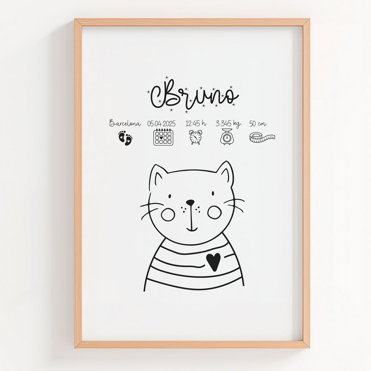 Lámina Natalicio Personalizada "Mi Tribu" | Gato en Blanco y Negro