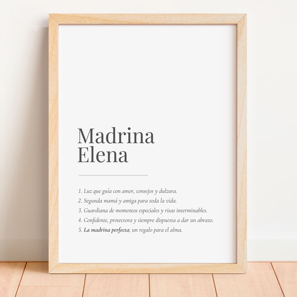 Lámina personalizada madrina con marco de madera