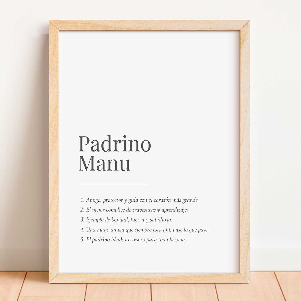 Lámina personalizada padrino con marco de madera