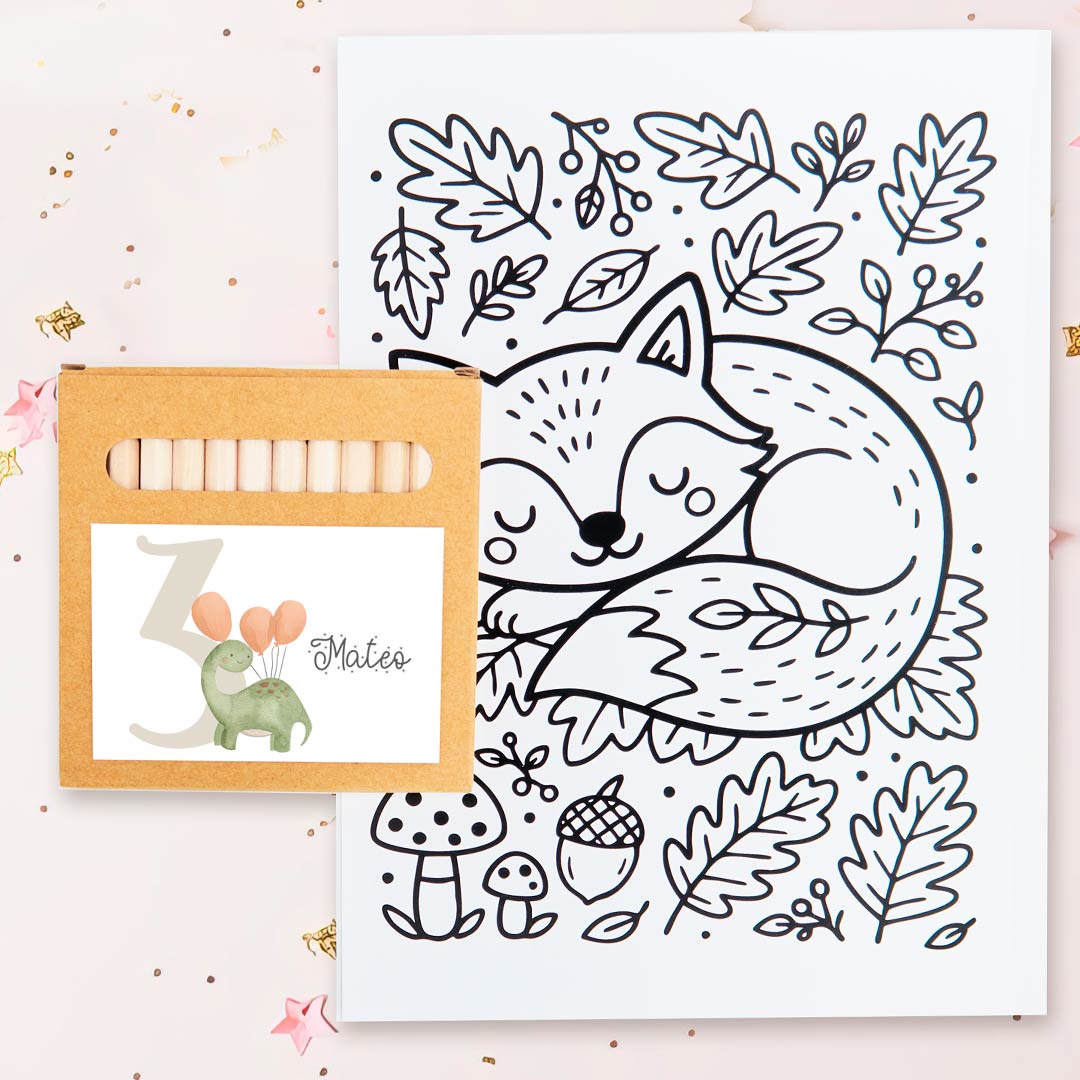 Cajita de Lápices de Colores con Lámina para Colorear – Detalle de Cumpleaños