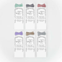 Opciones de color para el lazo del marcapáginas para bodas de la colección "Bosque Secreto".