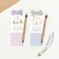 Marcapáginas con lápiz eterno de la colección Iglesia con ilustración de iglesia rodeada de flores o ramas, recuerdo de comunión