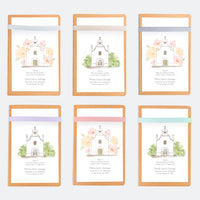 opciones de diseño y color para la libreta con lápiz para invitados de comunión de la colección iglesia. 