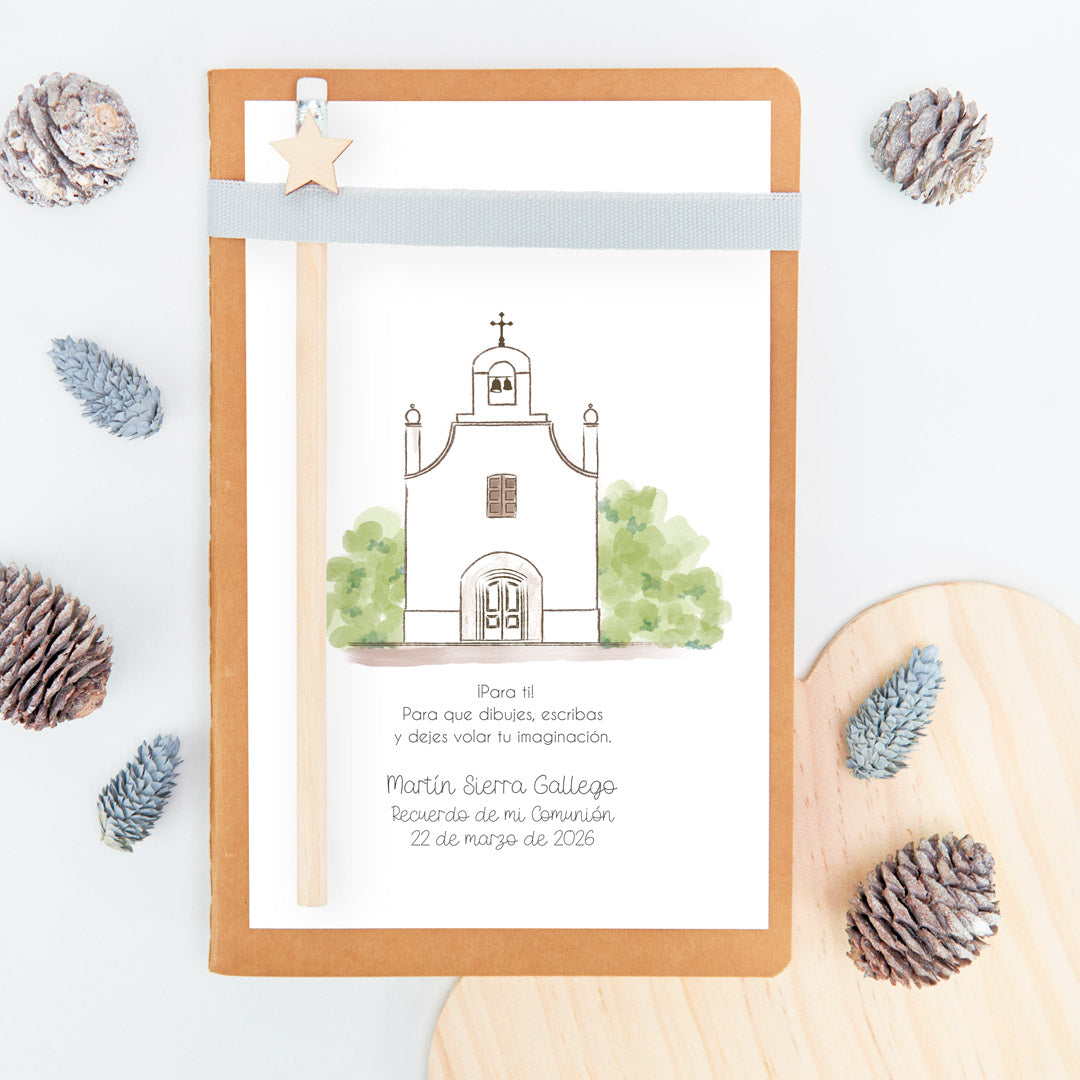 libreta con lápiz para invitados de comunión de la colección iglesia. 