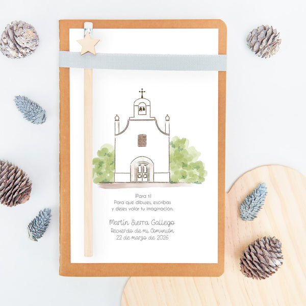 libreta con lápiz para invitados de comunión de la colección iglesia. 
