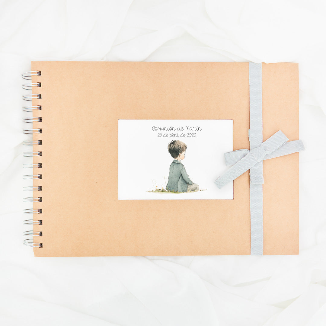 Libro de firmas para comunión con lazo en color azul.