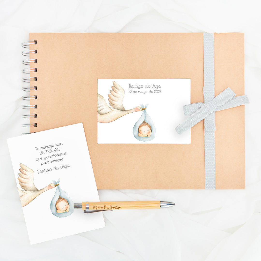 Libro de firmas personalizado para bautizo de la colección Cigüeña.