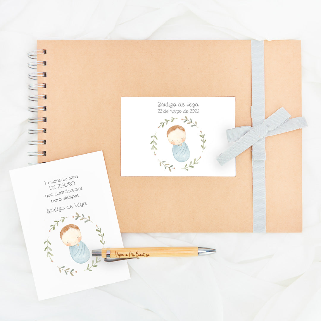 Libro de firmas personalizado para bautizo de la colección Rosquito Bebé. 