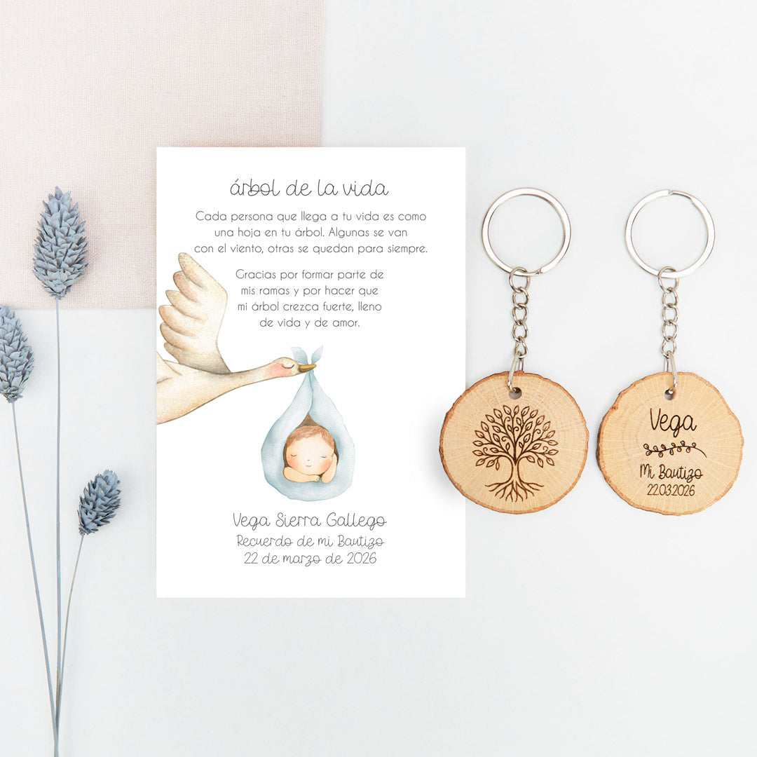 Llavero Árbol de la Vida con Tarjeta para Invitados de Bautizo