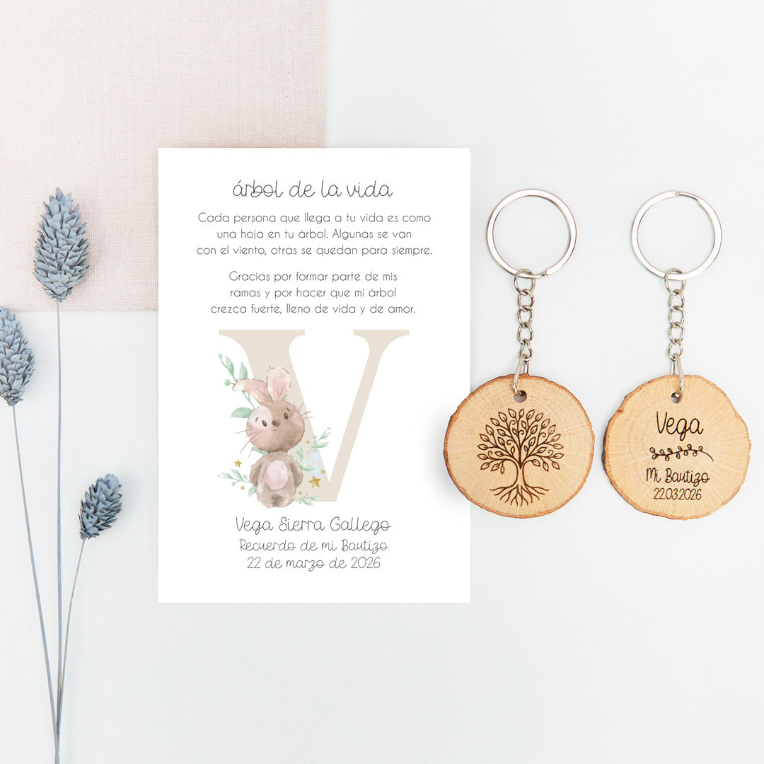 Llavero Árbol de la Vida con Tarjeta para Invitados de Bautizo