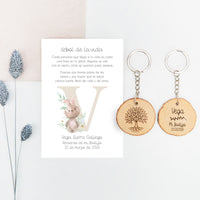 Llavero Árbol de la Vida con Tarjeta para Invitados de Bautizo