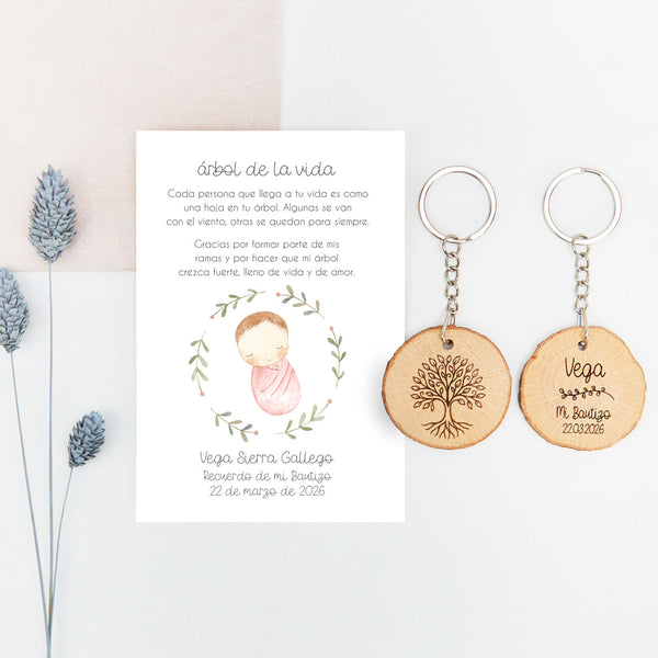 Llavero Árbol de la Vida con Tarjeta para Invitados de Bautizo