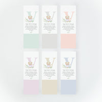 Opciones de color para el marcapáginas de bautizo de la colección inicial osito. 