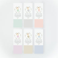 Opciones de color para el marcapáginas de bautizo de la colección rosquito bebé. 