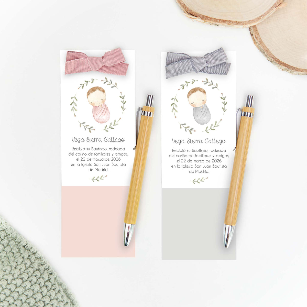 Marcapáginas con bolígrafo personalizado de la colección Rosco Bebé para bautizo