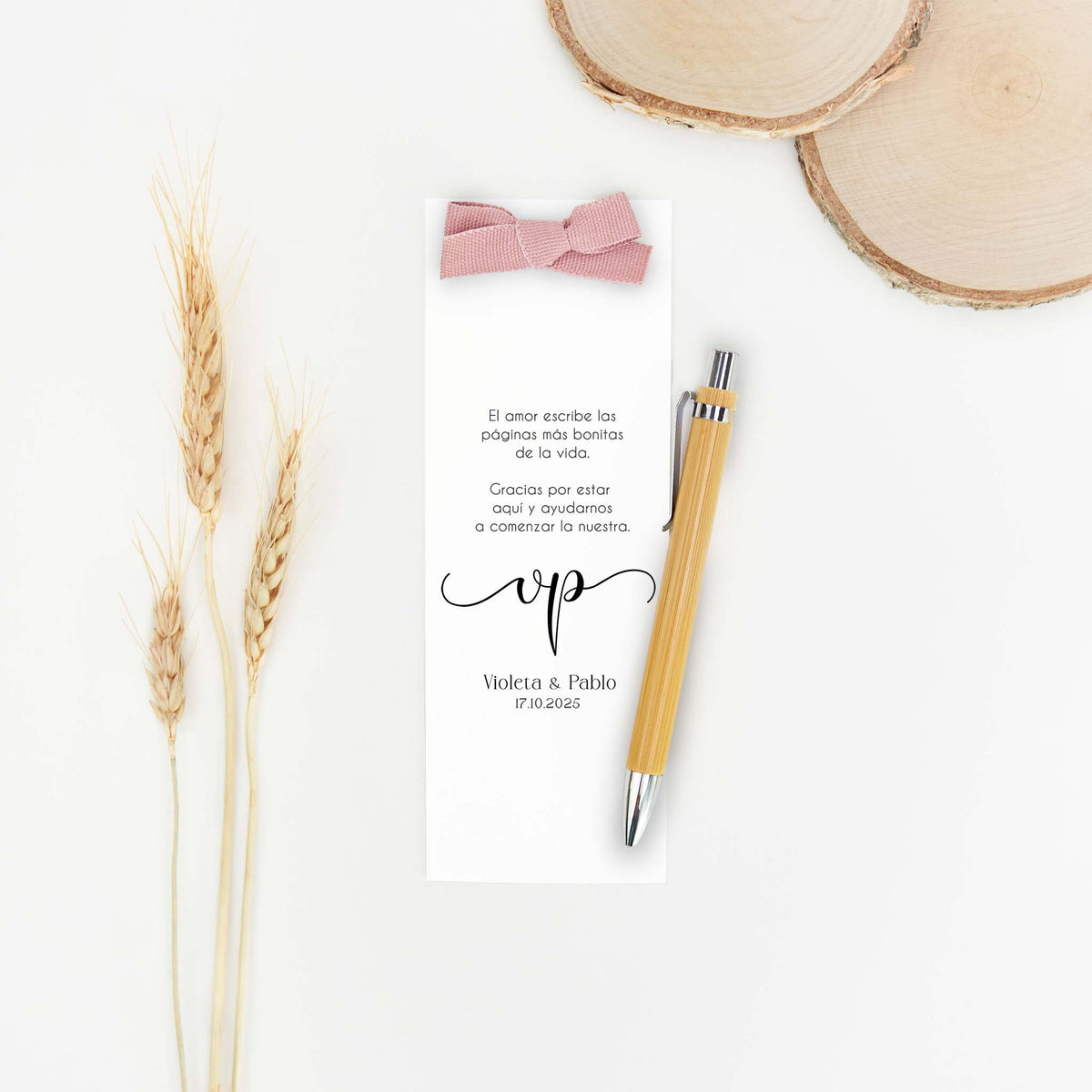 Marcapáginas con bolígrafo personalizado de la colección Eterna para boda