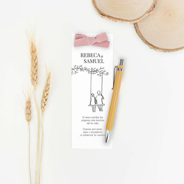 Marcapáginas con bolígrafo personalizado de la colección Susurro para boda