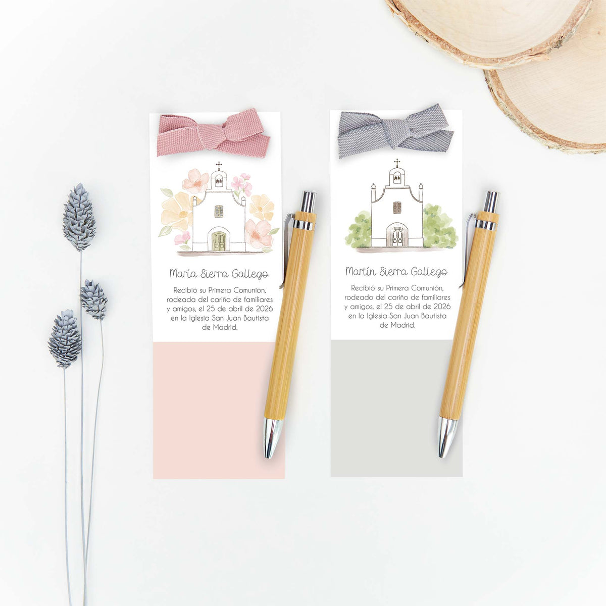 Marcapáginas con bolígrafo personalizado de la colección Iglesia para comunión